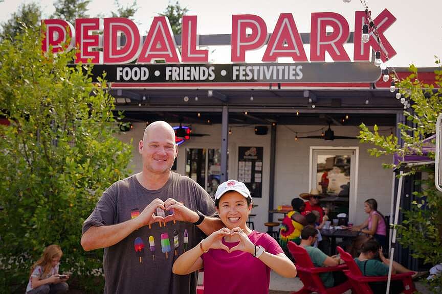 Mike Thompson and Lynn Wong at Pedal Park in Farmington, AR
